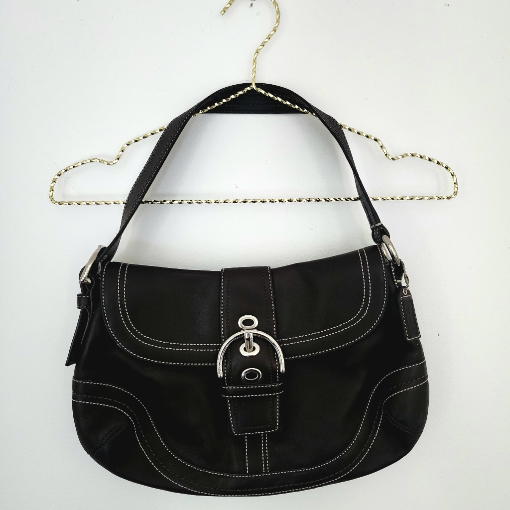 Coach Y2k Dark Brown Leather Purse With Silver Buckle Closure